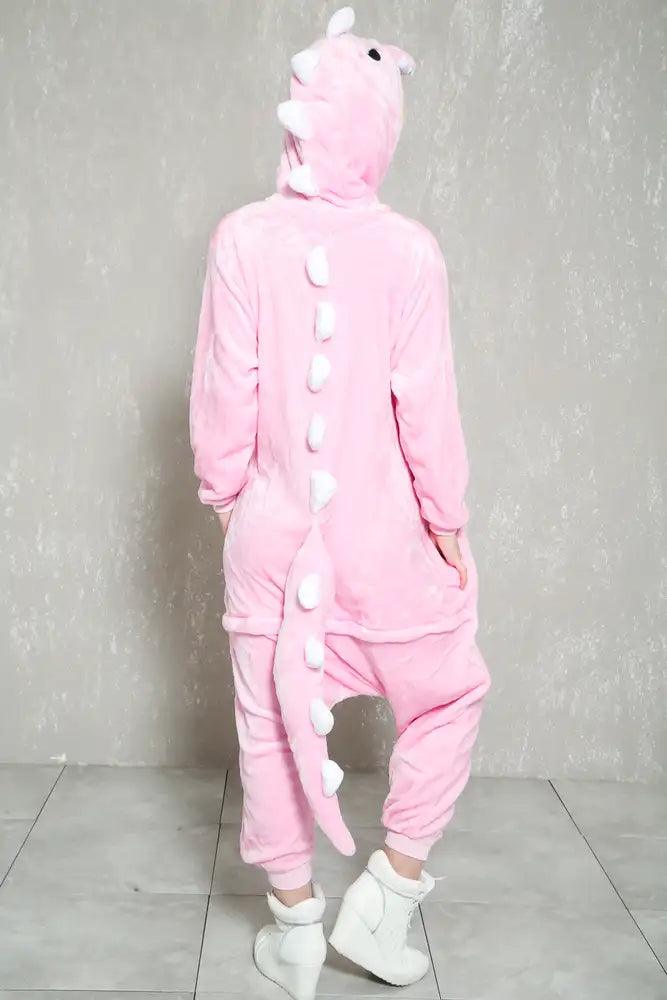 Sexy Pink Faux Fur Dinosaur Onesie Pajama Costume - AMIClubwear