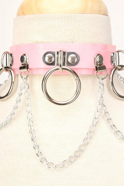 Sexy Pink Faux Leather Chain Choker Costume Accessory - AMIClubwear