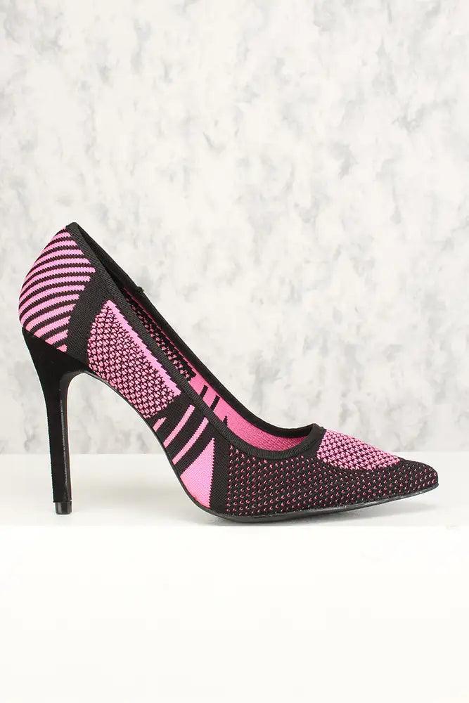 Sexy Pink Graphic Print Perforated High Heels Pumps Knit - AMIClubwear
