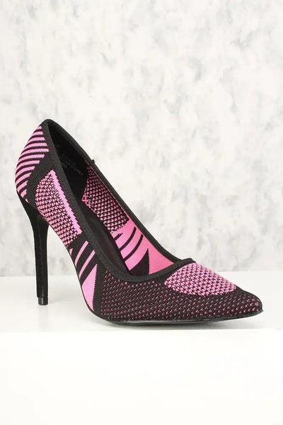 Sexy Pink Graphic Print Perforated High Heels Pumps Knit - AMIClubwear