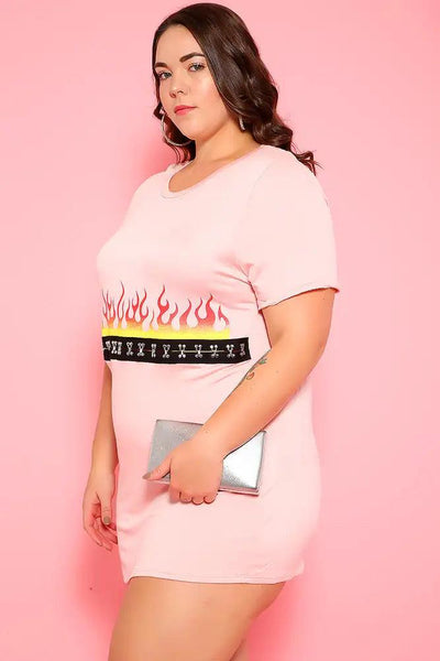 Sexy Pink Graphic Print Short Sleeves Plus Size Casual Top - AMIClubwear