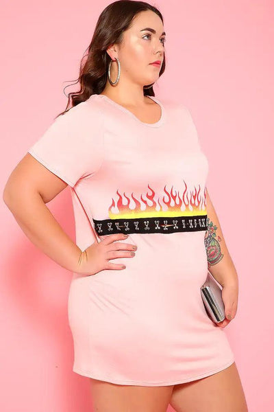 Sexy Pink Graphic Print Short Sleeves Plus Size Casual Top - AMIClubwear