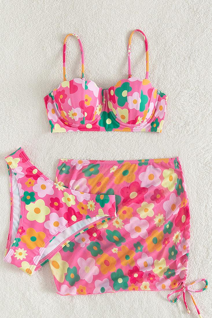 Sexy Pink Green Yellow Retro Flower Bikini - AMIClubwear