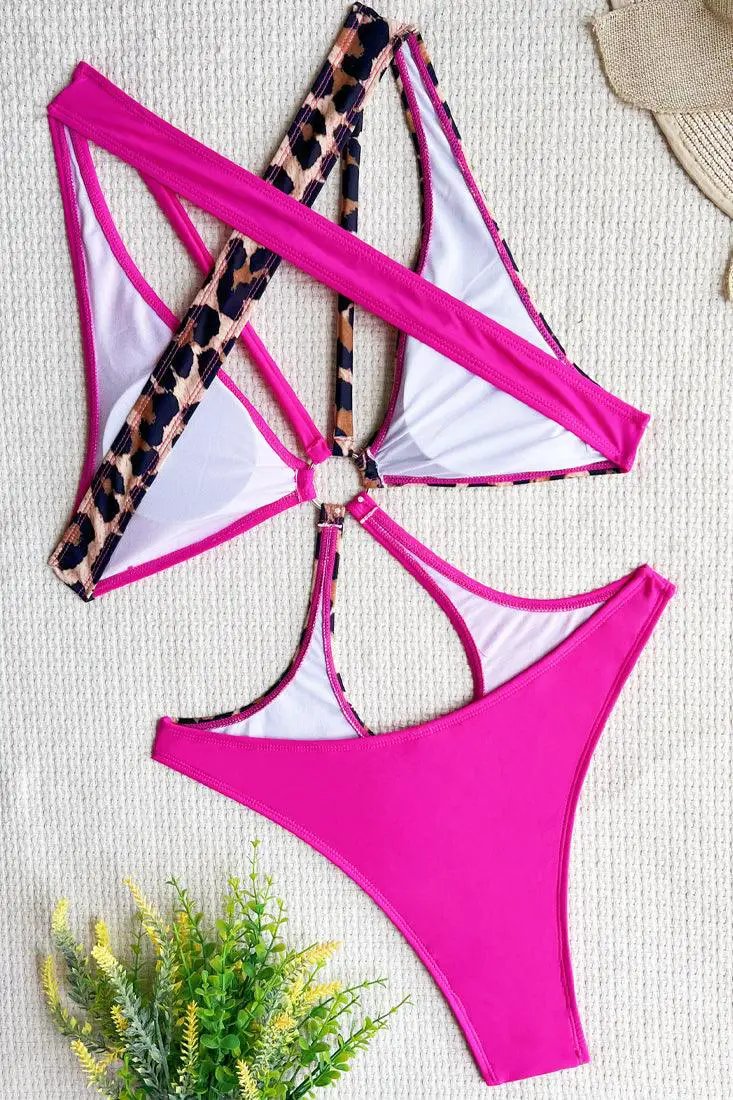 Sexy Pink Leopard Strap Monokini