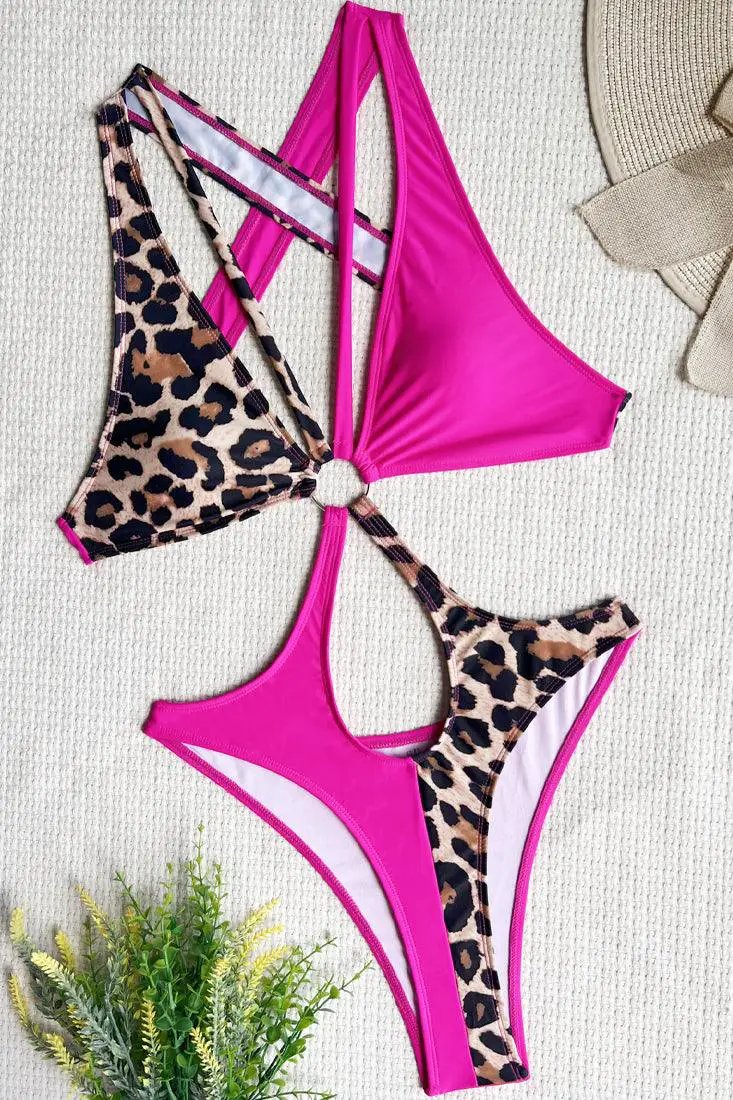 Sexy Pink Leopard Strap Monokini