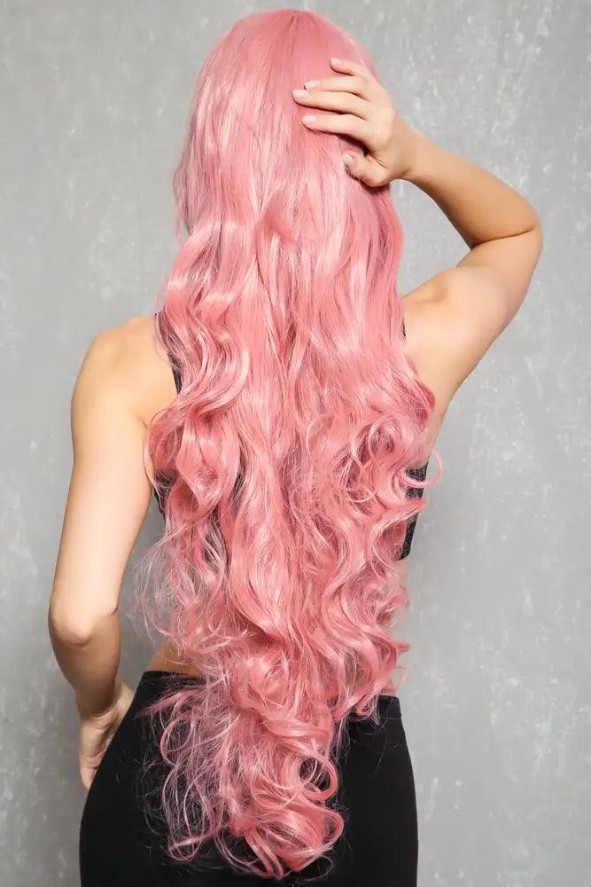 Sexy Pink Long Wavy Costume Wig - AMIClubwear