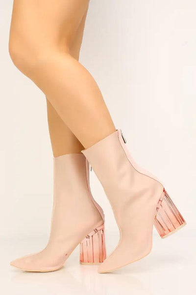 Sexy Pink Lycra Clear Chunky Heel Booties - AMIClubwear