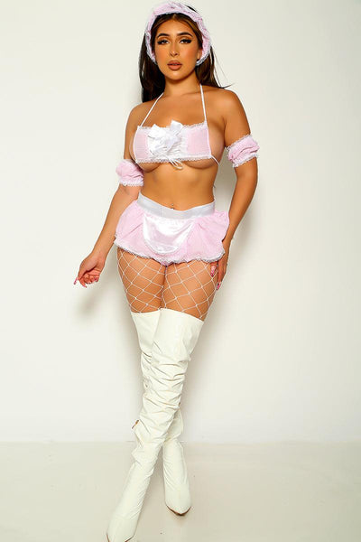 Sexy Pink Maid Mini Top Skirt 6pc Costume - AMIClubwear