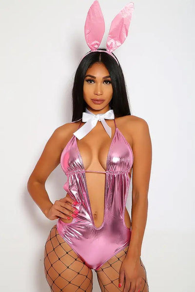 Sexy Pink Metallic Play Bunny Vixen3 Pc Costume - AMIClubwear