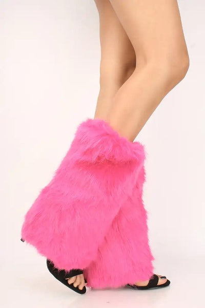 Sexy Pink Open Toe Faux Fur Mid Calf Boots - AMIClubwear