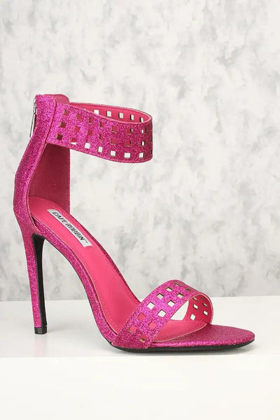 Sexy Pink Perforated Single Sole High Heels Glitter - AMIClubwear