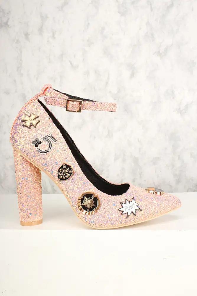 Sexy Pink Pointy Toe Single Sole High Heels Chunky Glitter - AMIClubwear