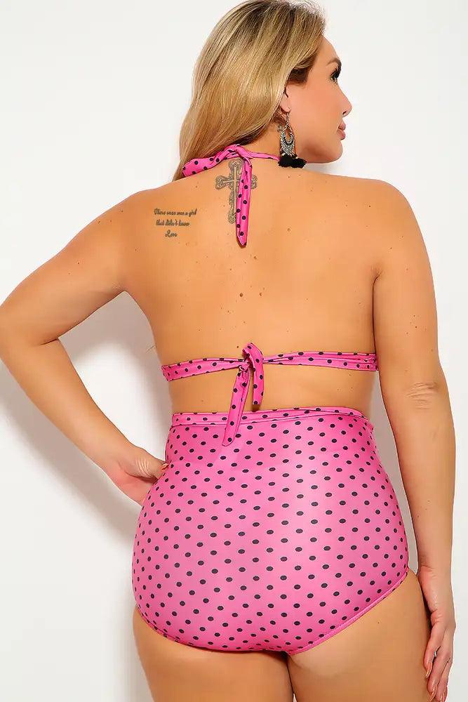 Sexy Pink Polka Dot High Waist Plus Size Swimsuit - AMIClubwear