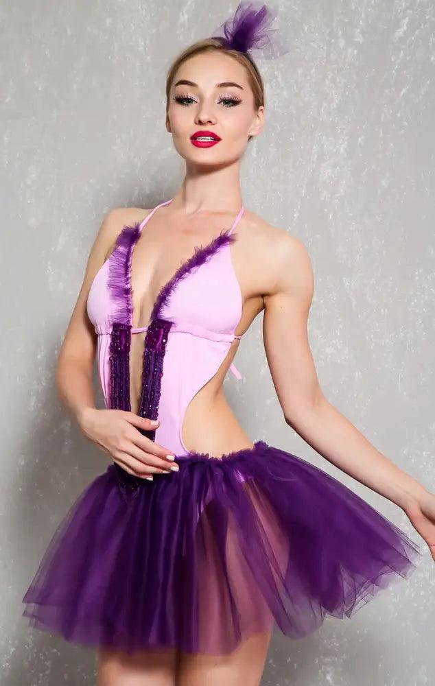 Sexy Pink Purple Mesh Tutu Valley 2Pc Costume - AMIClubwear