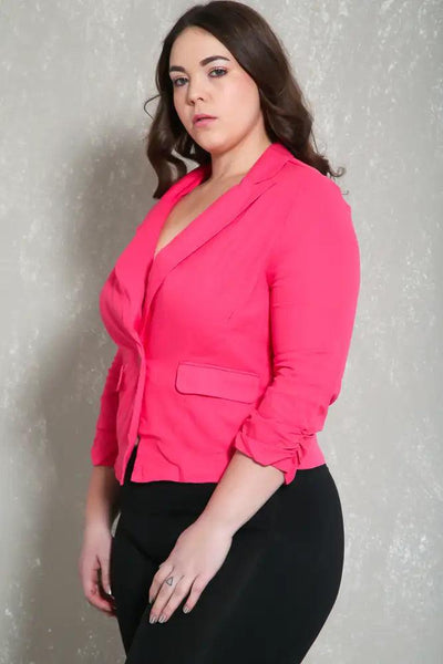 Sexy Pink Quarter Sleeves Plus Size Blazer - AMIClubwear