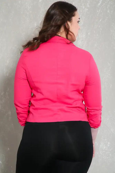 Sexy Pink Quarter Sleeves Plus Size Blazer - AMIClubwear