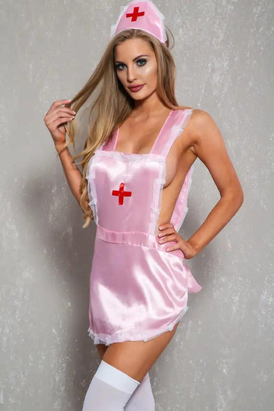 Sexy Pink Satin Nurse 3 Pc. Bedroom Costume - AMIClubwear