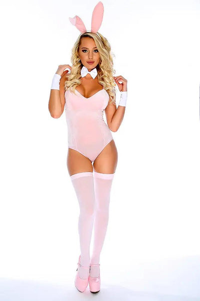 Sexy Pink Velvet Padded 9 Pc Bunny Costume - AMIClubwear