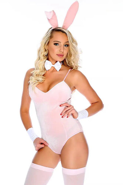 Sexy Pink Velvet Padded 9 Pc Bunny Costume - AMIClubwear