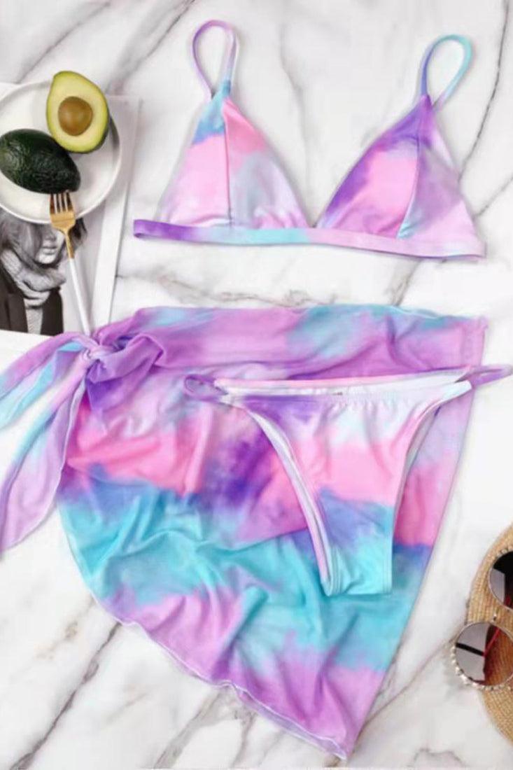 Sexy Purple Blue Pink Tie Die Cheeky Bikini And Coverup - AMIClubwear