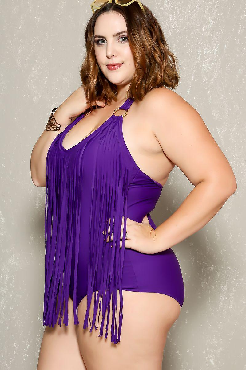 Sexy Purple Fringe Accent Sexy Plus Size Bikini - AMIClubwear