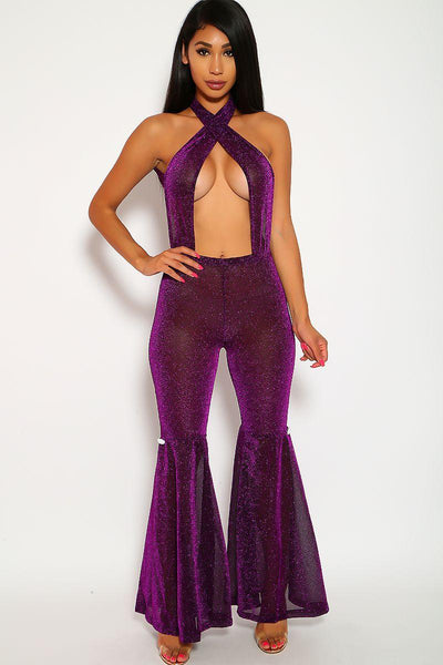 Sexy Purple Glittery Mesh Flared Singer Costume - Kim K's Costume Style - AMIClubwear