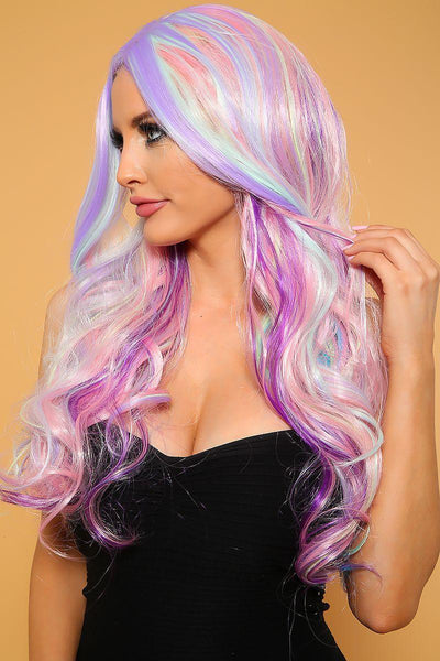 Sexy Purple Pink Wavy Pastel Costume Wig - AMIClubwear