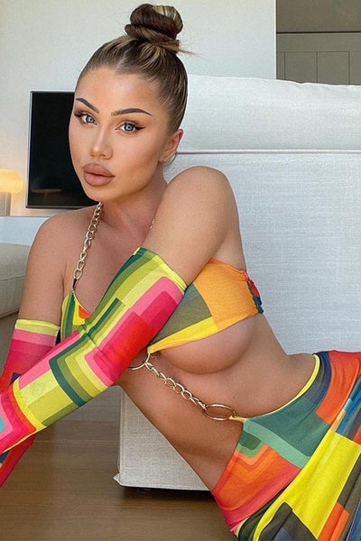 Sexy Rainbow Color Block Bold Chain Club Dress - AMIClubwear