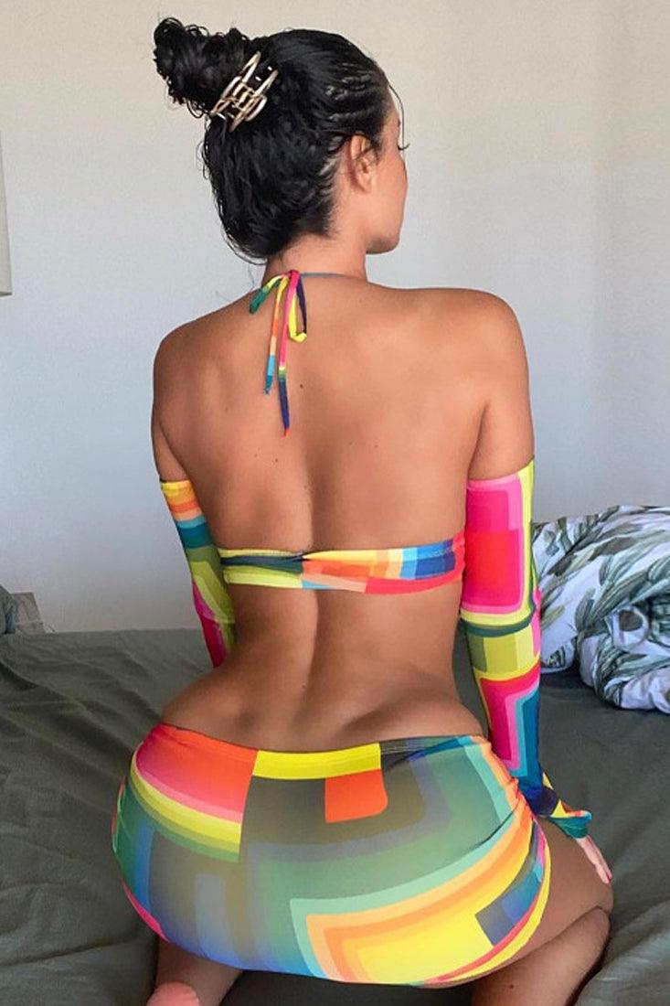 Sexy Rainbow Color Block Bold Chain Club Dress - AMIClubwear