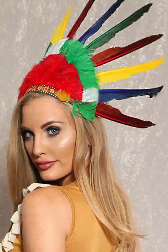 Sexy Rainbow Faux Feathers Indian Hat - AMIClubwear