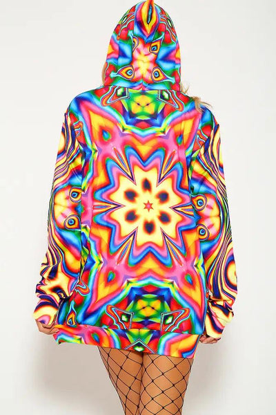 Sexy Rainbow Graphic Print Hooded Pullover Hoodie Costume - AMIClubwear