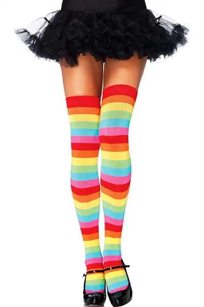 Sexy Rainbow Stripe Thigh High Stockings - AMIClubwear