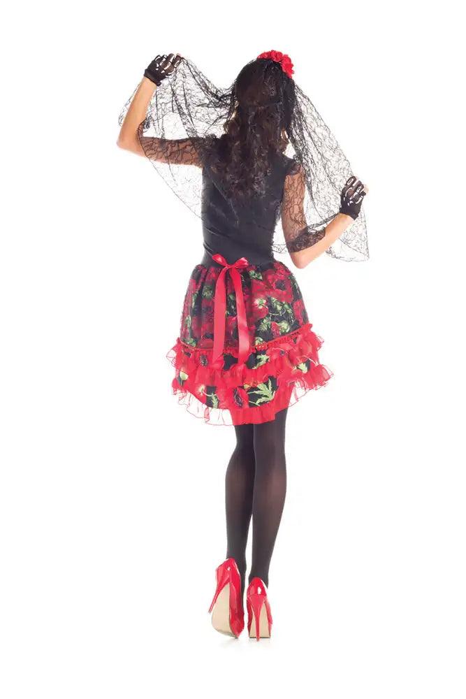 Sexy Red Black Day Of The Dead Senorita 5 Pc. Costume - AMIClubwear