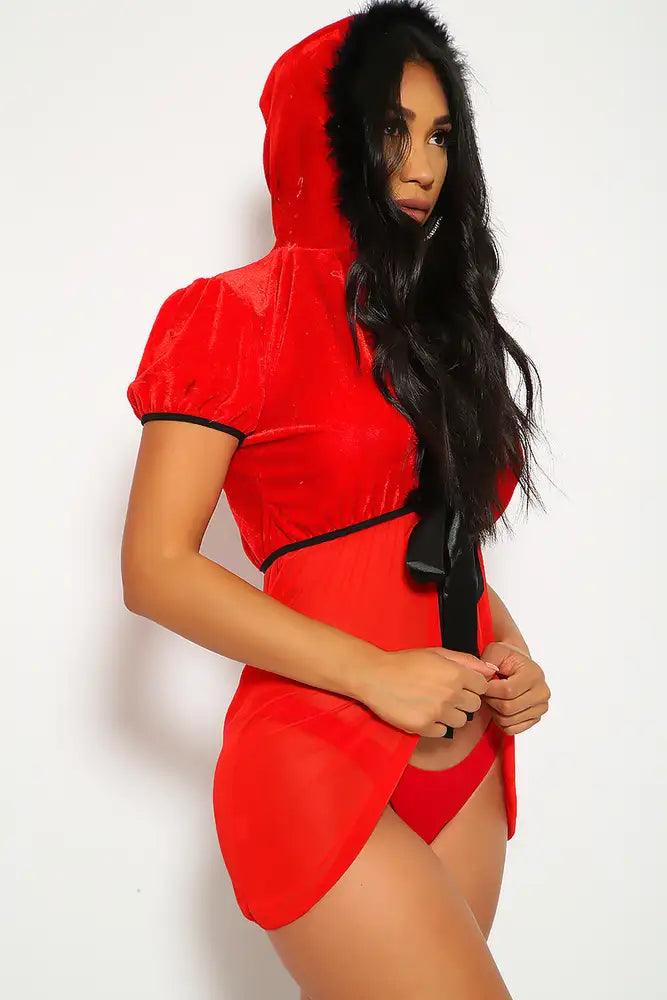 Sexy Red Black Faux Feather Two Piece Bedroom Costume - AMIClubwear