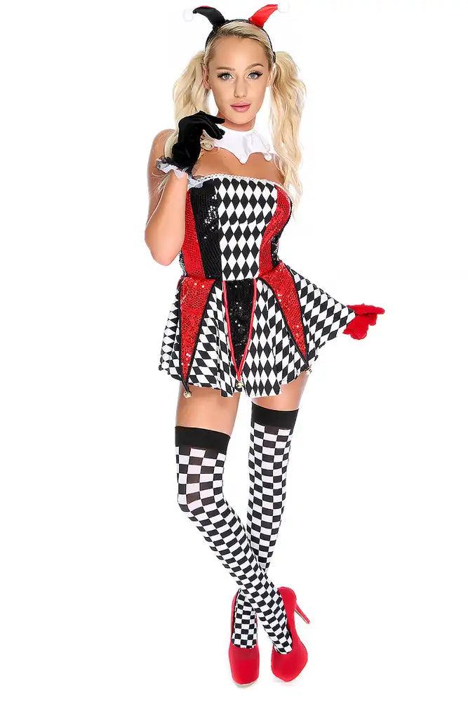 Sexy Red Black Strapless One Piece Jester Costume - AMIClubwear