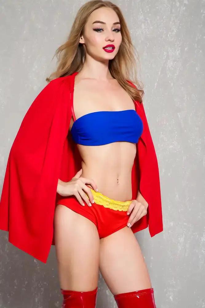 Sexy Red Blue Strapless 2 Pc. Hero Costume