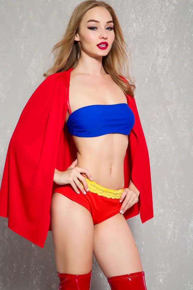 Sexy Red Blue Strapless 2 Pc. Hero Costume - AMIClubwear