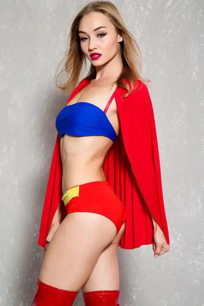 Sexy Red Blue Strapless 2 Pc. Hero Costume