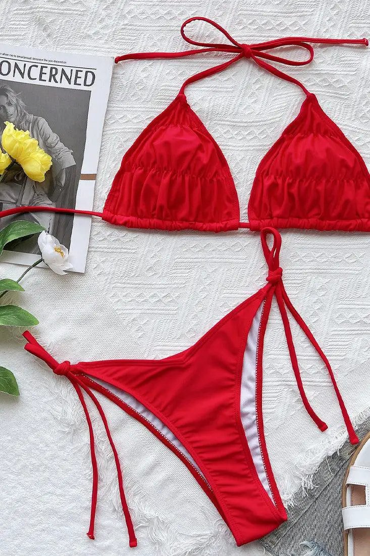 Sexy Red Cheeky Side Tie Bikini
