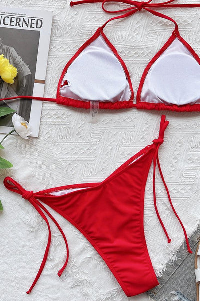 Sexy Red Cheeky Side Tie Bikini - AMIClubwear