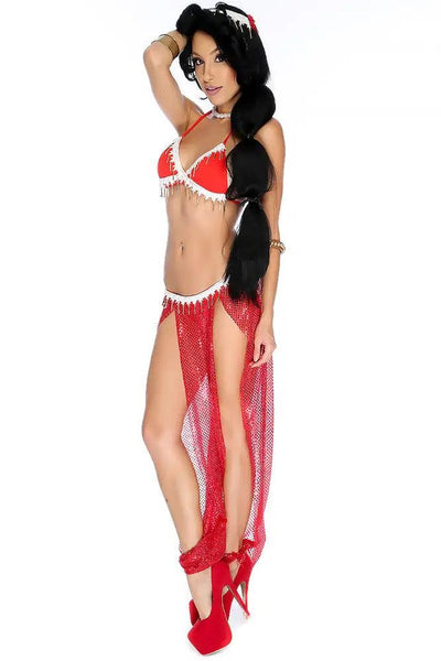 Sexy Red Crochet Gold Beaded Sequin 3 Pc. Princess Costume - AMIClubwear