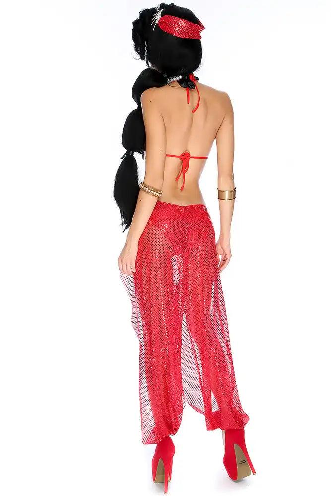 Sexy Red Crochet Gold Beaded Sequin 3 Pc. Princess Costume - AMIClubwear