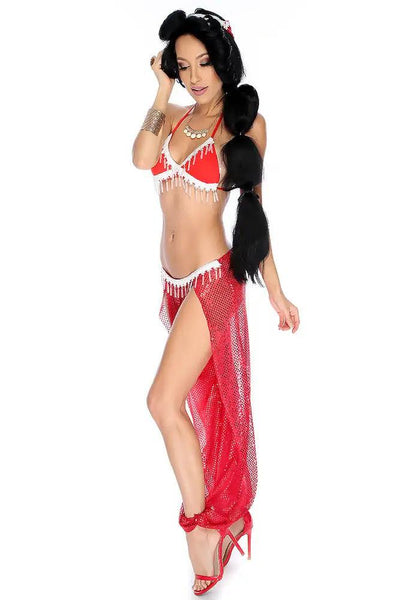 Sexy Red Crochet Sequin 3 Pc. Princess Costume - AMIClubwear