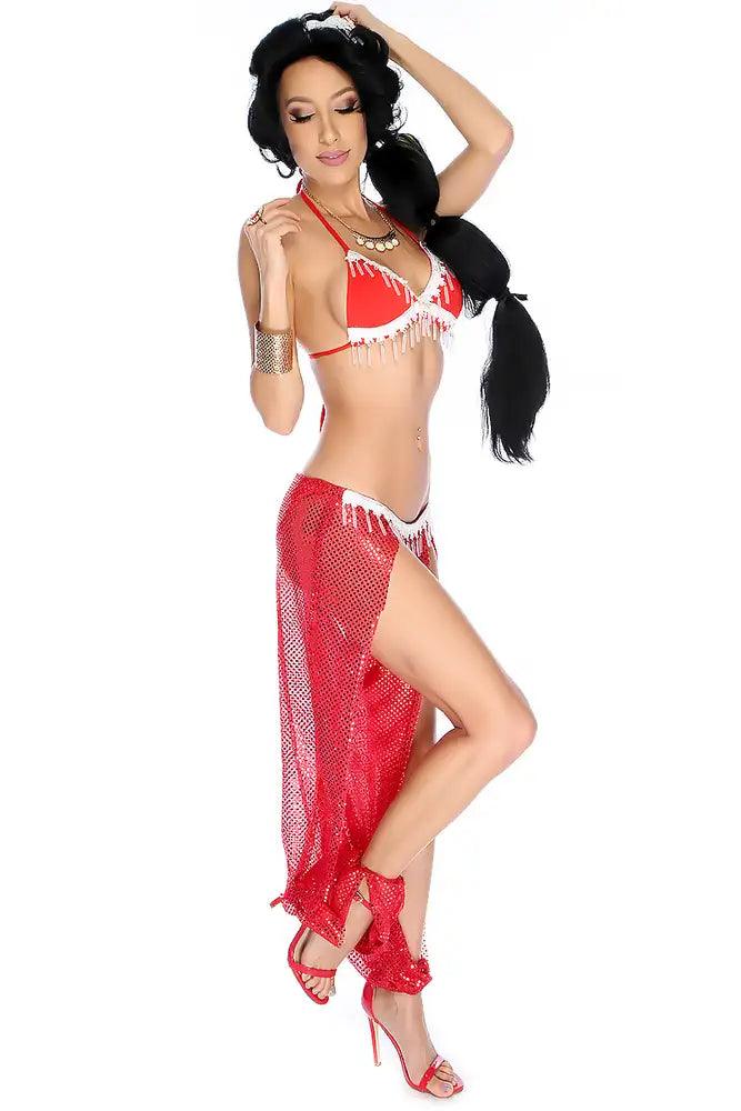 Sexy Red Crochet Sequin 3 Pc. Princess Costume - AMIClubwear