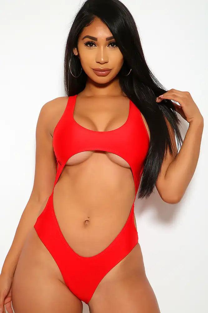 Sexy Red Cut Out One Piece Swimsuit - AMIClubwear