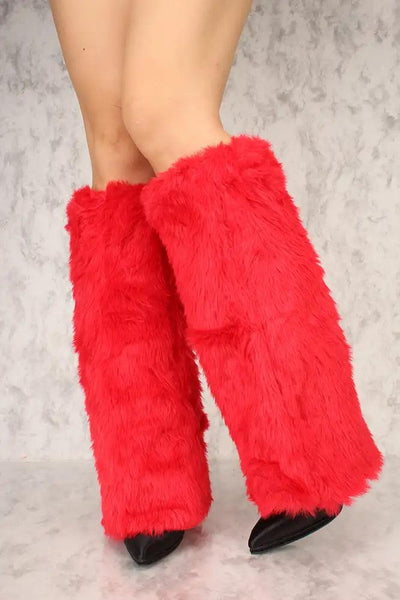 Sexy Red Faux Fur Knee High Leg Warmers Costume Accessory - AMIClubwear