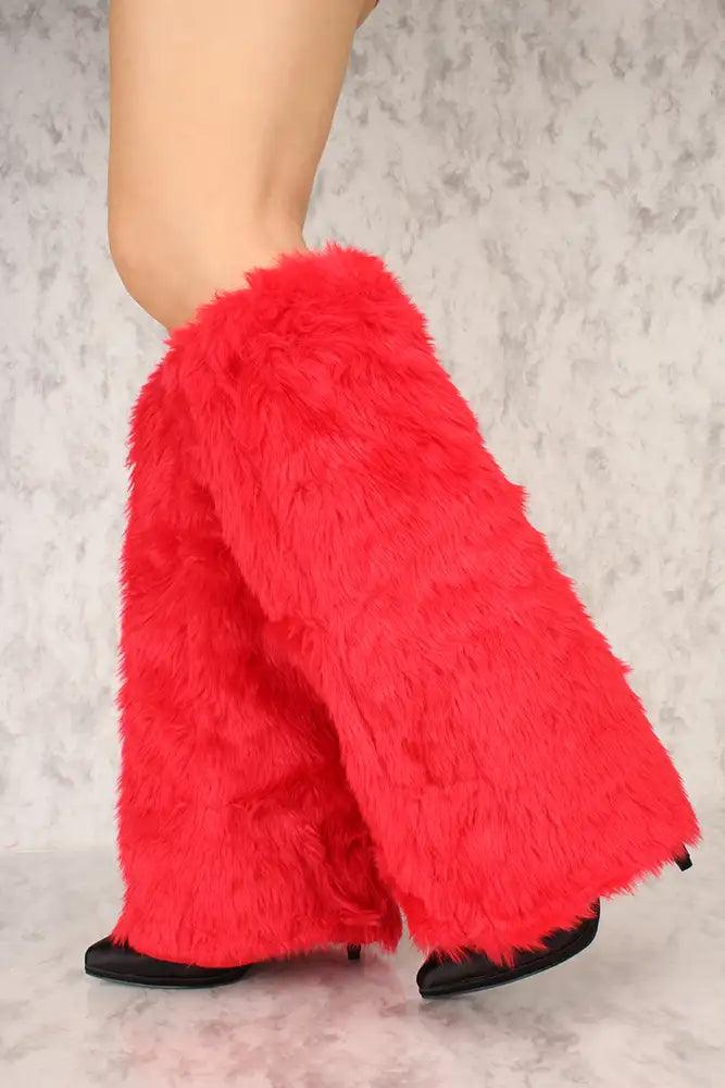 Sexy Red Faux Fur Knee High Leg Warmers Costume Accessory - AMIClubwear