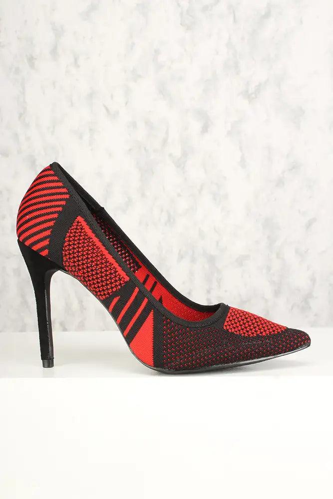 Sexy Red Graphic Print Perforated High Heels Pumps Knit - AMIClubwear