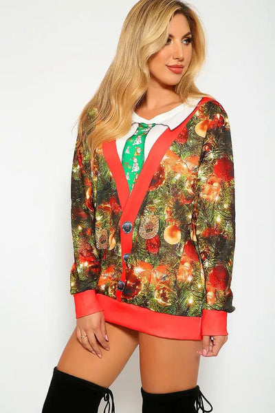 Sexy Red Green Holiday Print Pullover Ugly Sweater Sweatshirt - AMIClubwear