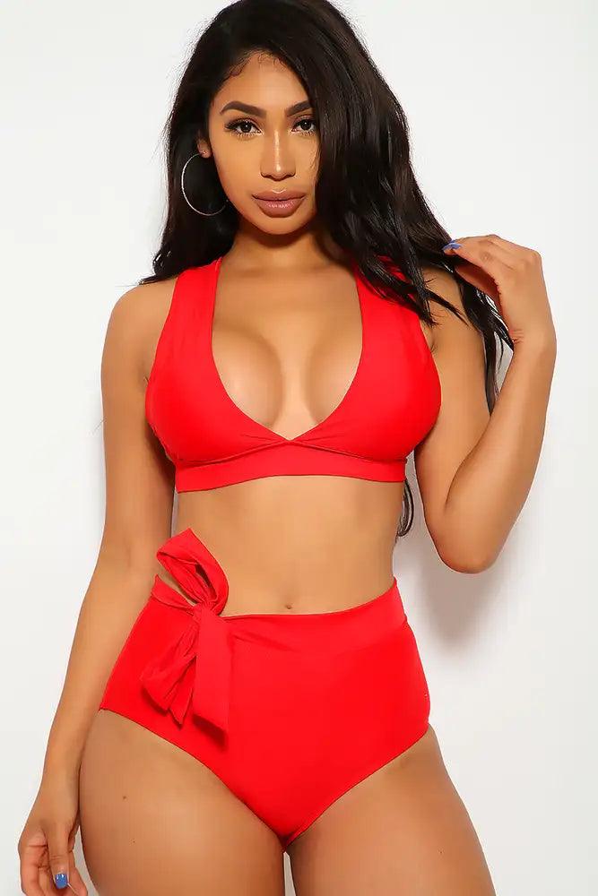 Sexy Red High Waist Two Piece Swimsuit - AMIClubwear